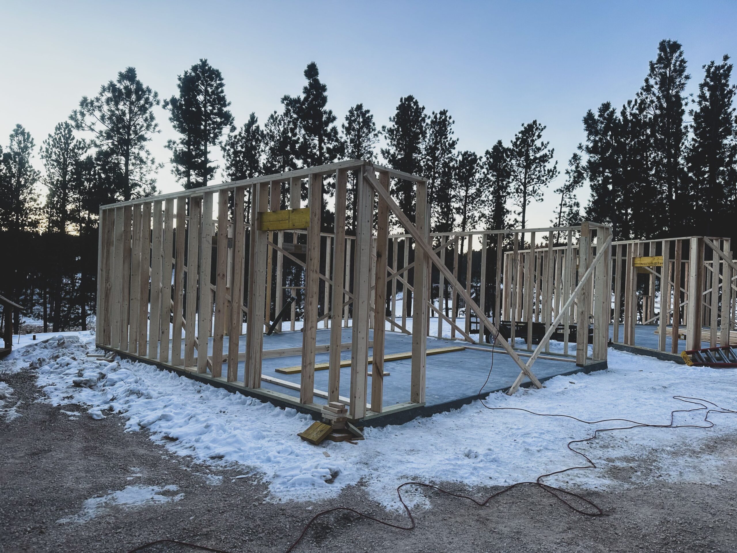 Wood framing of a house under construction